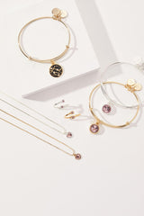 ALEX AND ANI Birthstones Expandable Bangle for Women, June, Pink Light Amethyst Crystal, Shiny Gold Finish, 2 to 3.5 in