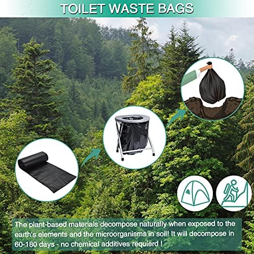60 Count 8 Gallon Biodegradable Compostable Portable Toilet Bags, 100% Plant-Based, No Leaks, Disposable, Perfect for Camping, Hiking, Boating, Hunting