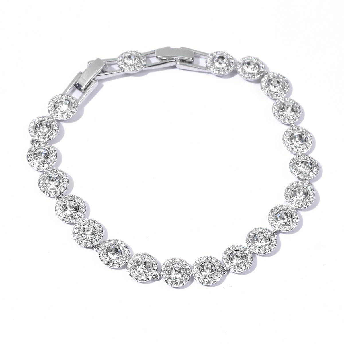ZOEY Angelic Tennis Bracelet - 18K White Gold Plated 7.3-8.3in, 8mm (1/3 inch) Wide with Detachable Extender, Adjustable Women's Jewelry