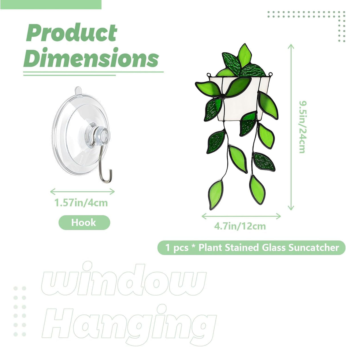 Handcrafted Real Stained Glass Window Hanging Green Plant Window Suncatcher