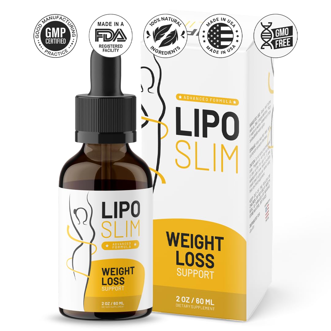 LIPO SLIM Official Drops - Daily Liquid Supplement - Advanced Formula for Natural Metabolism & Energy Support, LipoSlim for Overall Health & Wellness. One 60ml Bottle for 1 Month