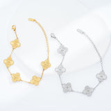 Acicihenn Waterproof Four-Leaf Clover Bracelet, Adjustable Link Double Sided Jewelry, Lovely Fashion Jewelry Gift for Women Gold Bracelet + Silver Bracelet