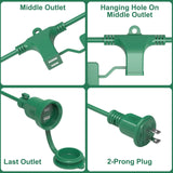 50FT Long Green Extension Cord 3 Outlets for Christmas Inflatables Blow Ups Yard Outdoor Outside Decorations Extension Cords with Multiple Outlets Plugs Cover Splitter Waterproof for Christmas Lights