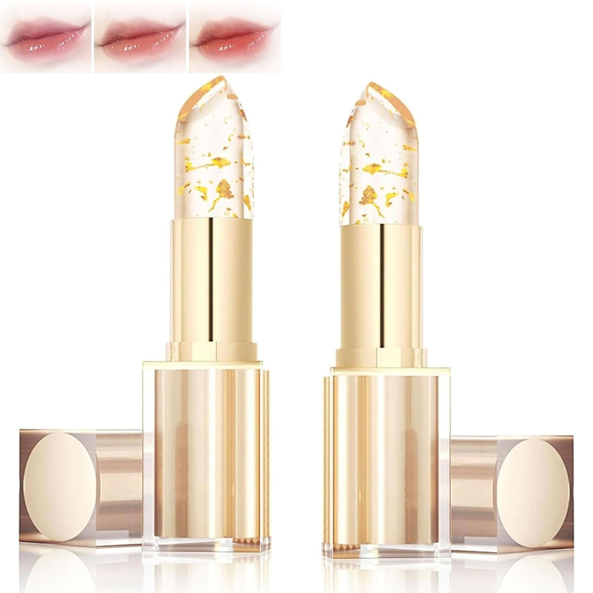 Bymolias Color Changing Lipstick, Transferproof Color Changing Lipstick, Gold Foil Moisturizing Glossy Shine Lip Gloss, Warm Change Lip Balm - Long Lasting Deep Nourishment (2pcs, one size)