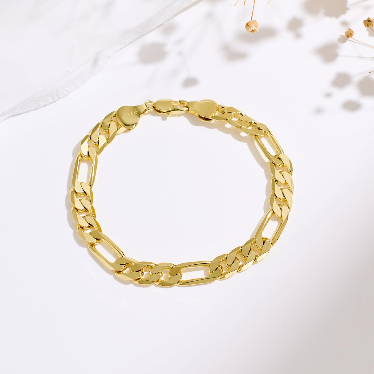 AHSIWC 14K Gold Bracelets for Women & Men Trendy Dainty 7mm Figaro Bracelet for Men Hypoallergenic Gold Chain Bracelet for Women Jewelry Gifts
