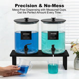 Glass Laundry Detergent Dispenser for Laundry Room Organization, 1 Gallon Large Liquid Soap Dispenser with Black Metal Lid & Leak-Proof Spigot, 2 Measured Cups, 2 Silicone Mats & 9 Labels (2, Black)