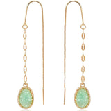 Aqua Green Dangle Earrings for Women - Long Boho Faux Druzy Threader Drops