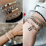 IFKM 36 PCS Silver Plated Jewelry Set with 3 PCS Necklace, 12 PCS Bracelet, 7 PCS Ear Cuffs Earring, 14 Pcs Knuckle Rings for Women Valentine Anniversary Birthday Friendship Gift