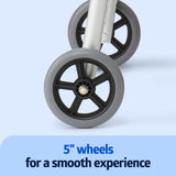 Medline Lightweight Two Button Folding Walker with 5" Wheels, Aluminum Frame Supports up to 300 lbs