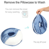 Washable Silky Satin Ear Piercing Pillow with Removable Pillowcase Smooth Cooling Donut Pillows Hole for Ear Pain Relief CNH Sleeping Pressure Sore Side Sleepers Ear Guard Protector, Haze Blue