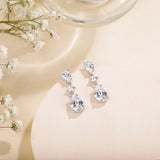 EAMTI Wedding Earrings for Brides Dangle Cubic Zirconia Pear Cut 925 Sterling Silver Post Engagement Earrings for Women