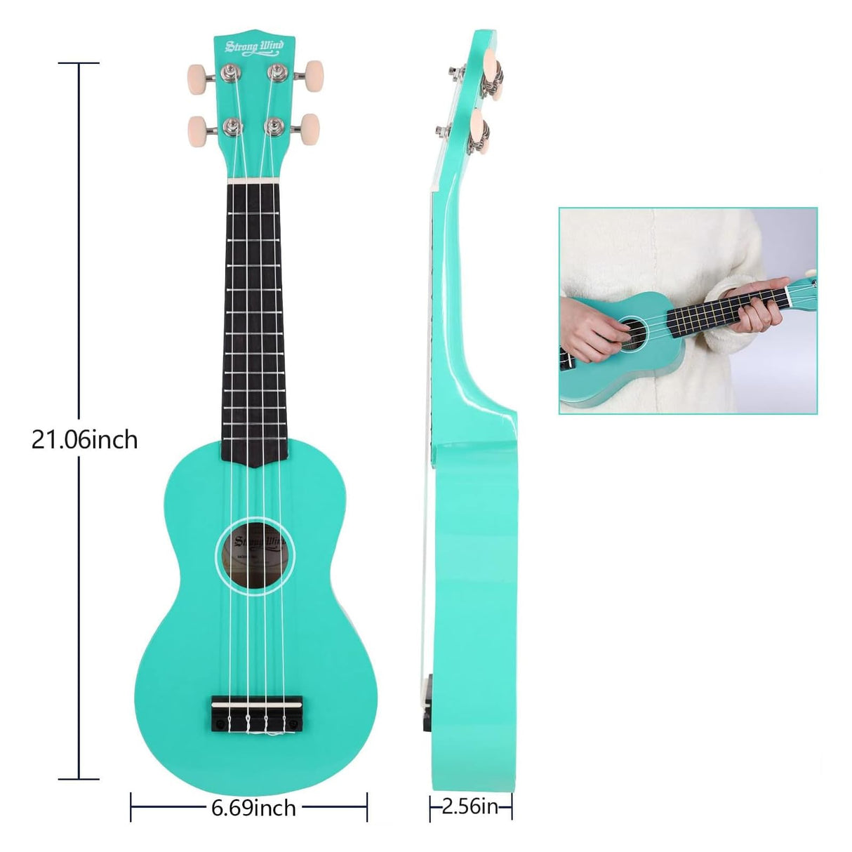 Strong Wind Soprano Ukulele 21 Inch Basswood Ukeleles for Beginners Four Strings Hawaiian Guitar Christmas Ukulele for Adults Teenagers（Light Blue）