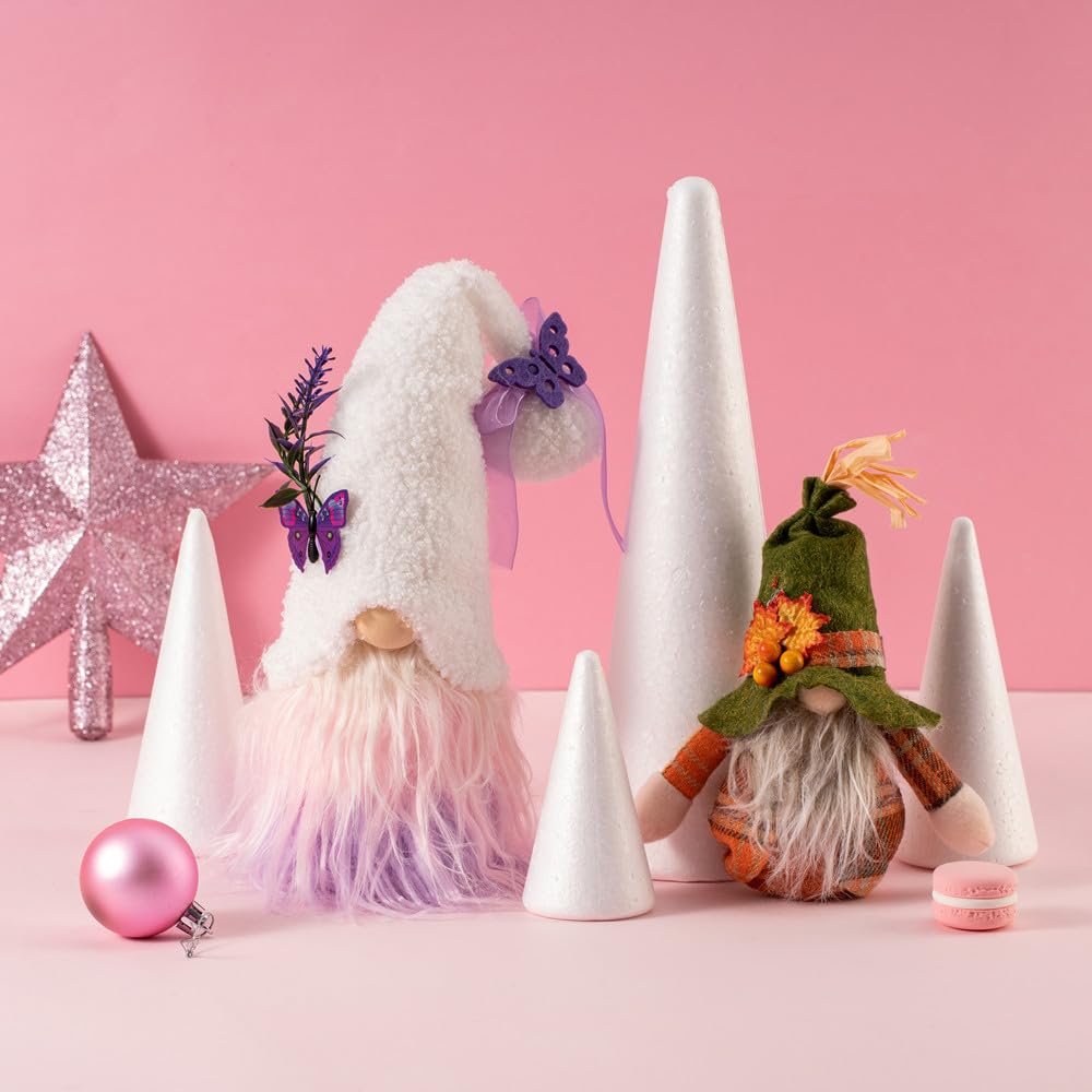 YURN Craft 12 Pack Foam Cones for Crafts, Foam Trees Cones, 3.7×11.6 in Cones Shaped Foam for Christmas Decorations, Gnomes, and DIY Art Projects.