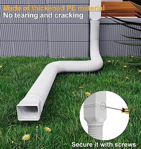 Rain Gutter Downspout Extensions, Downspout Extender for Rainwater Drainage Flexible, Down Spout Drain Extension Pipe and Extendable from 21 to 66 Inches (White)
