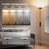 SIBRILLE Torchiere Floor Lamp - 72" Tall LED Standing Lamp with Remote/Button Control, 1800Lm, 3000-6500K, 30W Dimmable Modern Corner Floor Light for Living Room Bedroom Office Apartment, Black