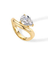 PAVOI 14K Yellow Gold Plated Pear Solitaire Premium Cubic Zirconia Engagement Ring for Women - Trendy Wedding Wavy Band Promise Ring - Size 8