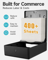 AIKE 400 Sheets Wall Mount Paper Towel Dispenser,Fit Multifold Paper,Large Capacity with Lock for Commercial, Black(Folded Size 10" x 3.5" Or Smaller)
