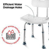 Medical king Shower Chair Set of 3 - Includes Back Scrubber & Additional Sponge - Anti Slip for Safety, with 8 Adjustable Heights Portable - Tool Free Shower Chair - Bath Chair for Elderly