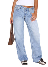 Sxidecgqi Women's Wide Straight Leg Denim Jeans Mid Low Waist Baggy Jeans for Women Frayed Raw Hem Loose Boyfriends Denim Pants Y2K 90S Casual Trousers(Light Blue XL)