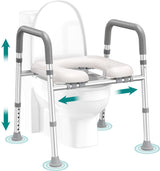 Soundfuse Toilet Seat Risers for Seniors, FSA HSA Eligible Raised Toilet Seat with Handles, Adjustable Height & Width, Cozy Padded 400lb Elevated Toilet Seat, Fit Any Toilet