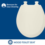 Bemis 500EC Durable Wood Toilet Seat with Easy Clean Hinges, Made in USA, Round, Biscuit