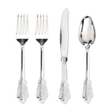 WDF 200 Pieces Silver Plastic Silverware Disposable - 50Guests Silverware Plastic Cutlery - Disposable Utensils Includes 100 Forks, 50 Spoons, 50 Knives Perfect for Christmas Wedding or Party