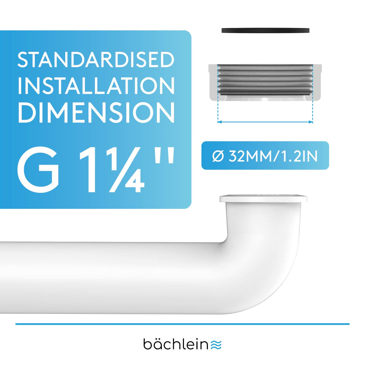 Bächlein G 1 1/4 Inch Space-Saving Siphon for The Bathroom - 32 mm Flat Washbasin Siphon - Odour Trap Bathroom - Made in Germany
