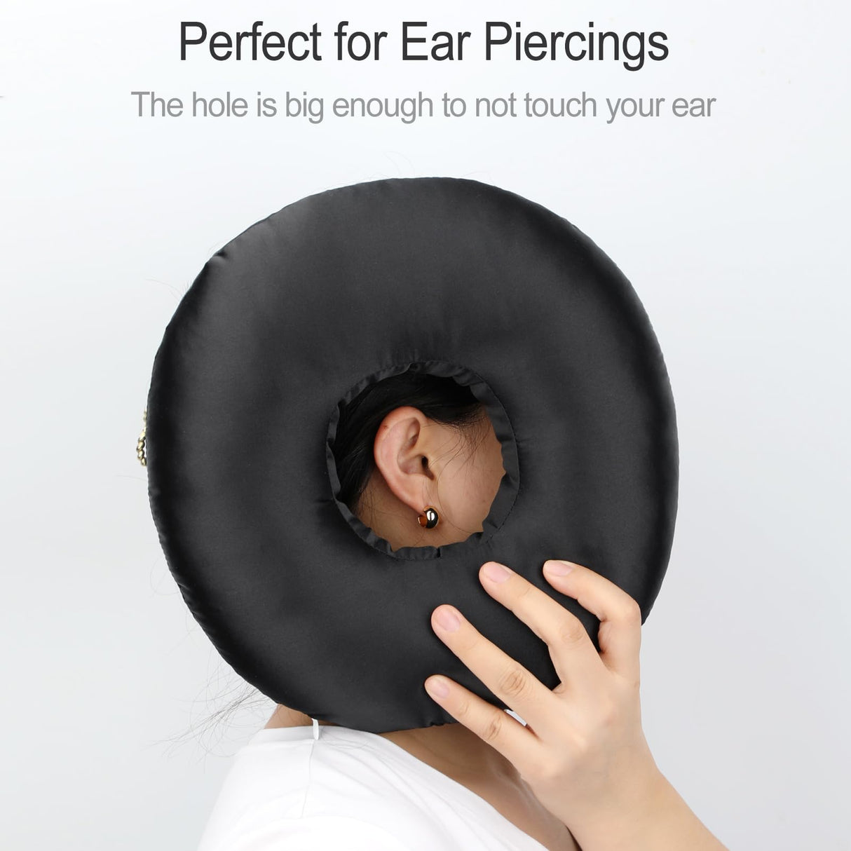Heal n Hope Silky Satin Piercing Pillow Ear Pillows Donut with Hole for Ear Pain CNH Piercing Pain Relief Sleeping Pressure Sore Side Sleepers Smooth Cooling Ear Guard Protector, Black