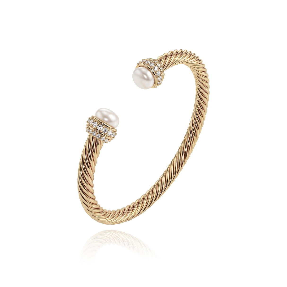 Fettero Gold Cuff Bangle Bracelets for Women - 14K Gold Plated Adjustable Open Cuff Friendship Bracelets Elegant Twisted Cable Bangle Bracelet Lightweight Pearl Bracelet for Dainty Jewelry