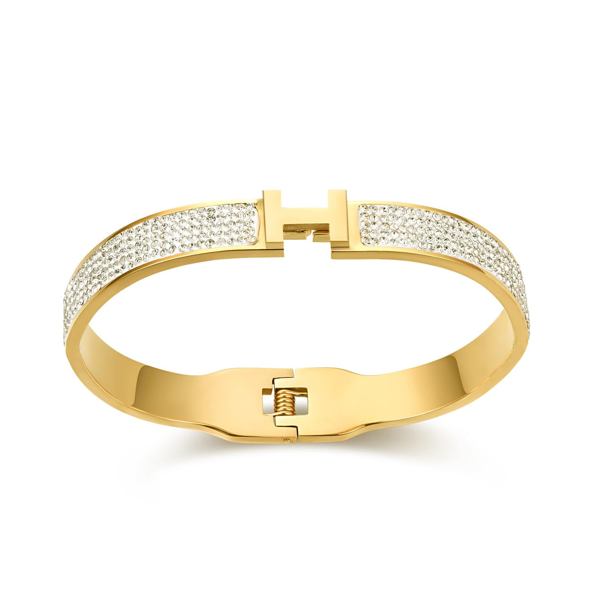 LeoYletc 18K Gold and Silver Plated Bangle Bracelet for Women Stainless Steel with Cubic Zirconia Womens Jewelry Gifts (18K Gold)