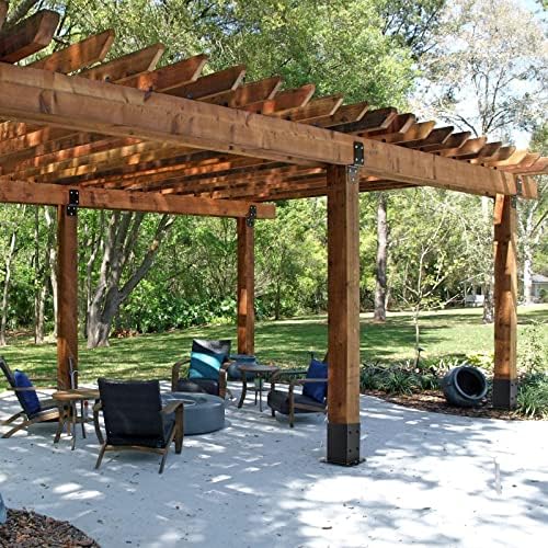 4x4 Post Base 8 Pcs, (Inner Size 3.6x3.6) Post Anchors, 13GA Thick Solid Steel & Black Powder Coated,Deck Post Brackets Support Deck Base Plate Pergola Brackets Fence Kit Mailbox Mount…