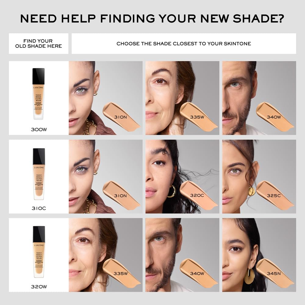 Lancôme Teint Idole Ultra Wear Buildable Full Coverage Foundation - Longwear & Waterproof - Natural Matte Finish - 310N (Medium Skin with Neutral/Peachy Undertones), 1 Fl Oz