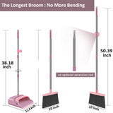 kelamayi Broom and Dustpan Set for Home, Office, Indoor&Outdoor Sweeping, Stand Up Broom and Dustpan (Pink)