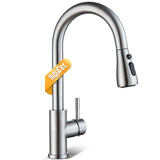 Hiqufet Kitchen Faucet with Pull Down Sprayer, Brushed Nickel High Arc Single Handle Kitchen Sink Faucet for Pot Filler, Stainless Steel Commercial Modern Rv Farmhouse Camper Laundry Bar Sink Faucets