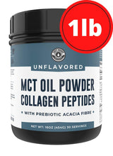MCT Oil Powder with Acacia Fiber & Collagen Peptides – Prebiotic Collagen Protein, 10g MCTs from Coconuts, Sugar Free Keto Coffee Creamer – Grass Fed, Unflavored, Non-GMO, Gluten Free, 16 oz