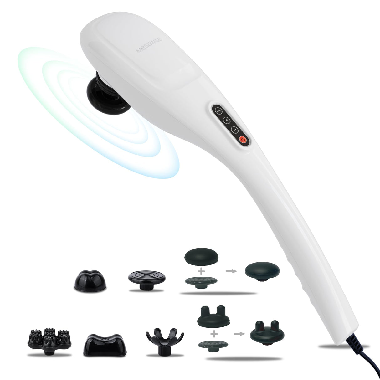 MEGAWISE Handheld Back Massager | Deep Tissue Percussion Relief for Back, Neck, Shoulders, Waist Legs, Full Body for Improved Blood Circulation and Fatigue Relief (Pearl White 6Ft Corded)