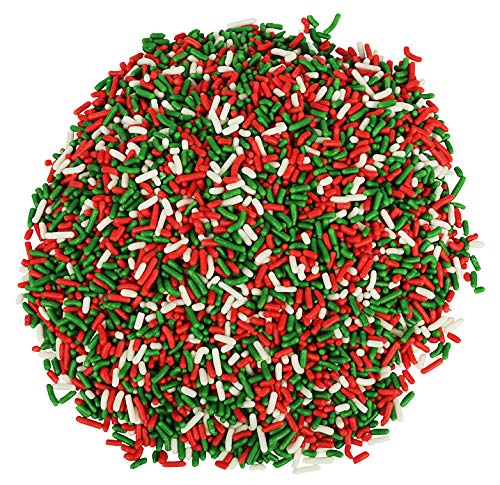 Christmas Sprinkles Bulk - 2.2 LB - Xmas Tree Jimmies - Red, Green & White Confetti for Dessert Decorating - Holiday Baking Toppings for Gingerbread, Cupcakes, Cookies, Cake Pops