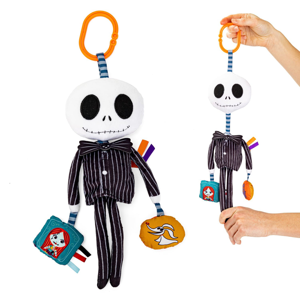 KIDS PREFERRED Disney Baby Nightmare Before Christmas Jack Skellington On The Go Activity Toy with Teether, On The Go Clip, Bell Chime, and Pull Through Arms