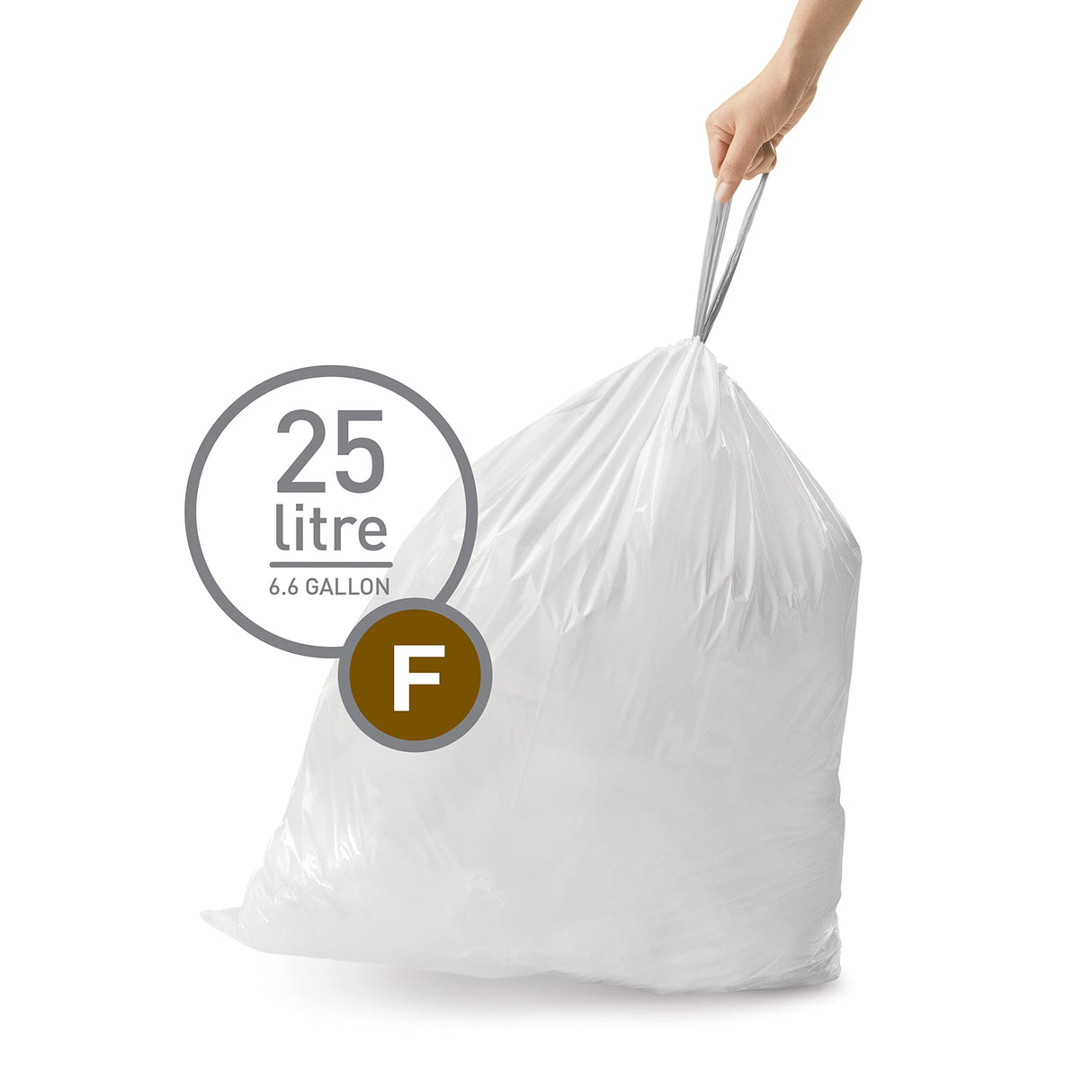 simplehuman Code F 60 Count, Dispenser Pack Custom Fit Liners, Drawstring Trash Bags, 25-30 Liter / 6.6-8 Gallon, White