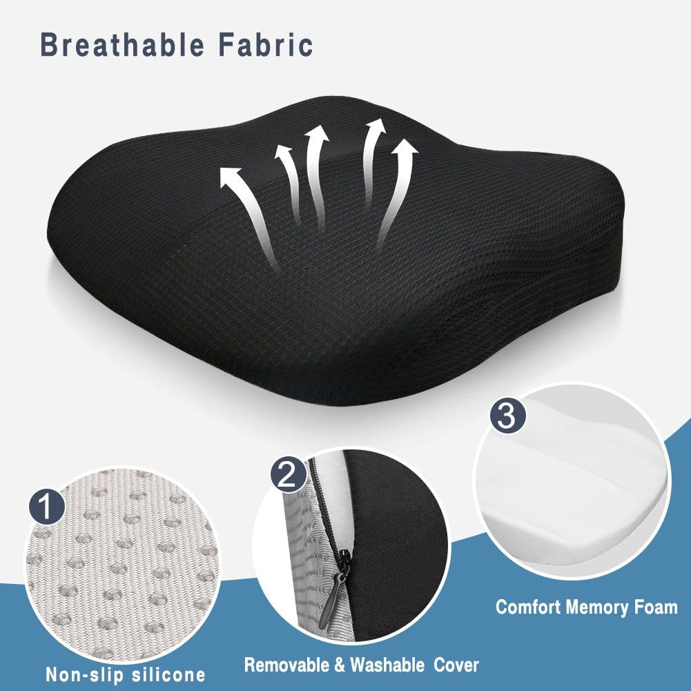 ACBAGI Adult Car Booster Seat for Driver, Driving Seat Cushion,Comfort Memory Foam Car Seat Cushion for Height, Seat Cushion for Car,Office Chair and Home Chair (Black B)