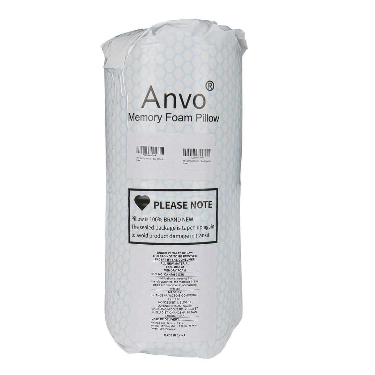 Anvo Memory Foam Pillow, Neck Contour Cervical Orthopedic Bed Pillow for Sleeping Side Back Stomach Sleeper, Ergonomic Design for Neck and Shoulder Pain Relief, Blue White, Firm