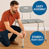 Dr. Dunley Transfer Bench for Bathtub FSA/HSA Eligible– Heavy Duty Shower Bench with Backrest, 400 lbs Weight Capacity, Height Adjustable Legs, Suction Feet, Bath Seat for Seniors, Elderly & Disabled