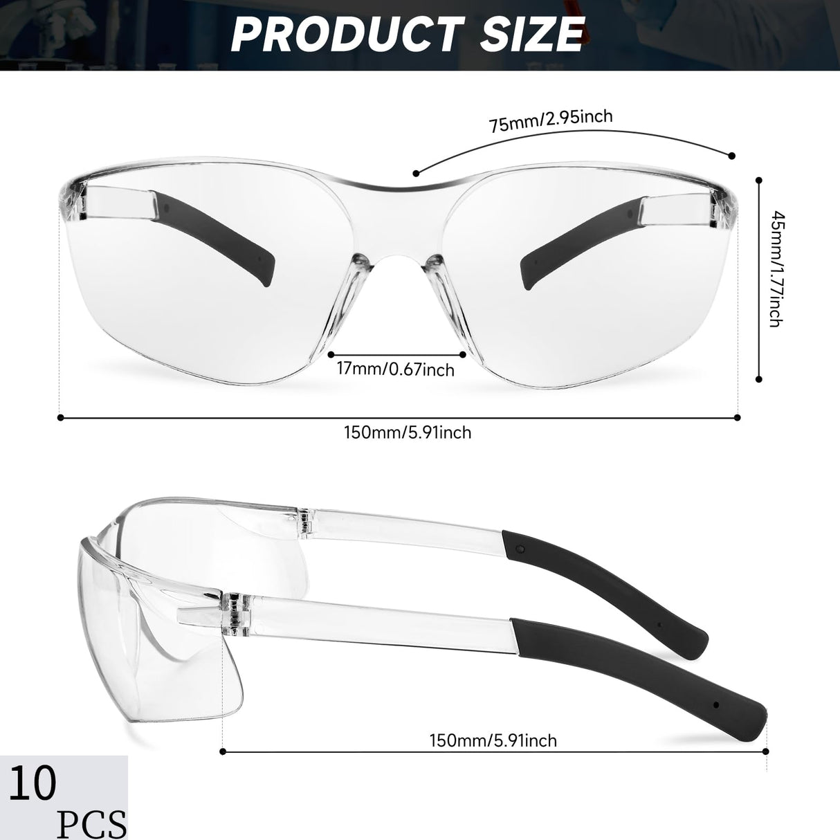 Salfboy 10 Pack Clear Safety Glasses with ANSI Z87.1 Scratch Resistant Eyewear for Women Man Lab Goggles Eye Protection