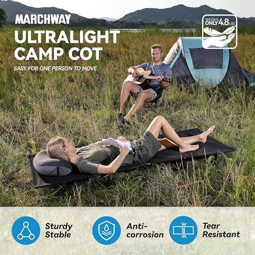 MARCHWAY Ultralight Folding Tent Camping Cot Bed, Portable Compact for Outdoor Travel, Base Camp, Hiking, Mountaineering, Lightweight Backpacking (Black)