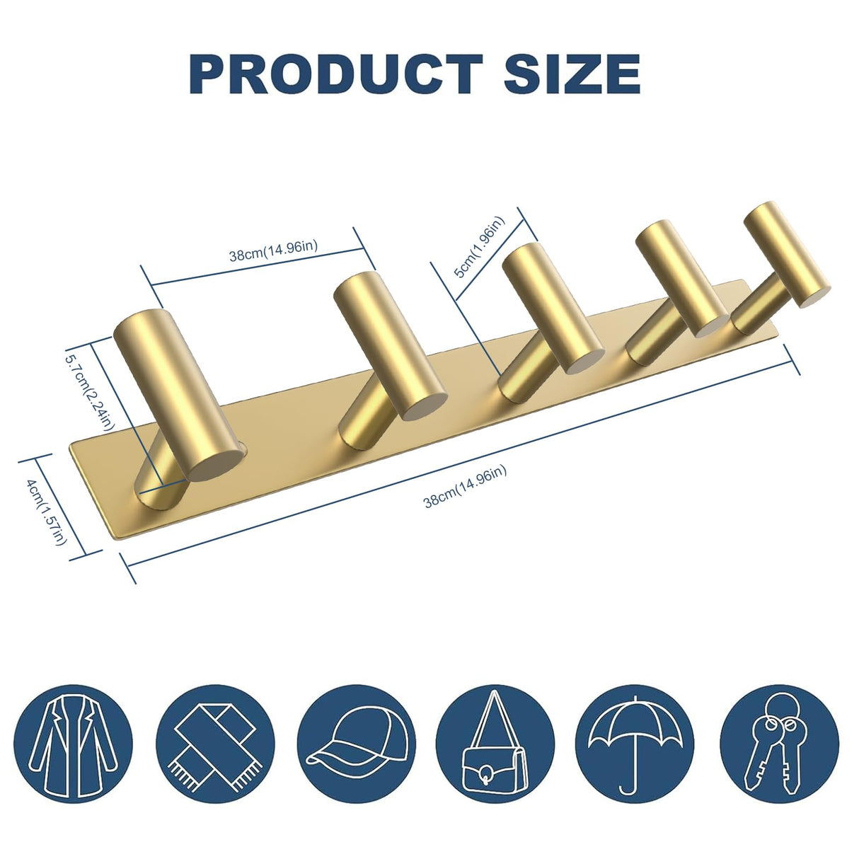 VAEHOLD Hat and Coat Wall Mount Rack - Hooks for Robes, Bags, Keys, and Towels - Bathroom Towel Hanger Organizer (Gold, “T“ Shape 5 Hooks 1 Pack)