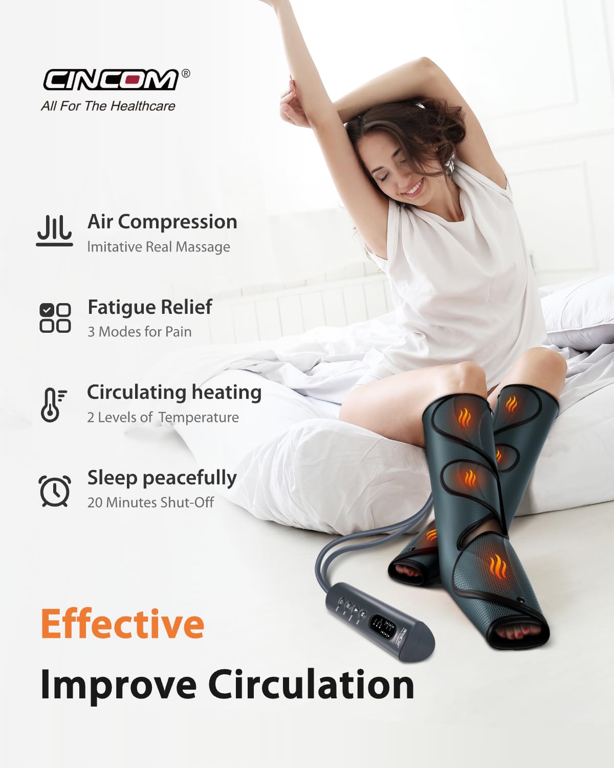 CINCOM Leg Massager with Heat and Compression, Legs Massage for Circulation and Pain Relief FSA HSA, Heating Calf Leg Air Compression Massager Help with Relief Edema RLS
