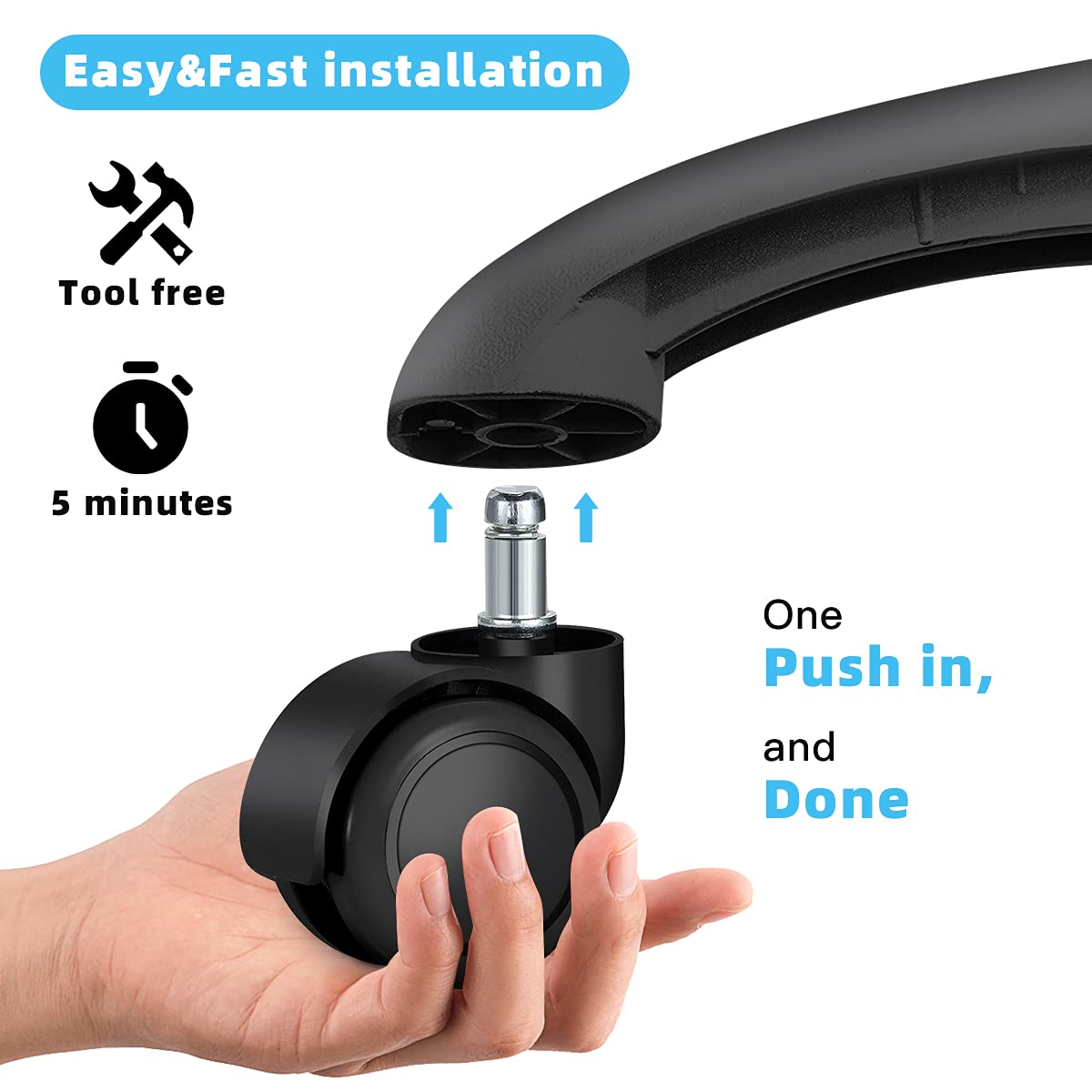 Office Chair Caster Wheels Replacement(Set of 5) for Hardwood Floors and Carpet- Heavy Duty Caster Support up to 1000bls, Office Chair Wheels,2 inch,Universal Size (Black)