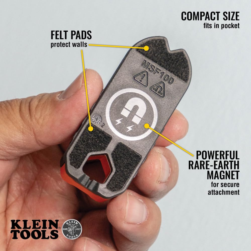 Klein Tools MSF100 Magnetic Stud Finder and Level, Compact, Wood and Metal Detector with Bubble Vial for Accurate Markings, Felt Pad Backing