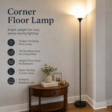 PESRAE Floor Lamp, Remote Control with Stpeless Color Temperatures and Brightness, Torchiere lamp for Bedroom, Living Room, Bulb Included (Matte Black)