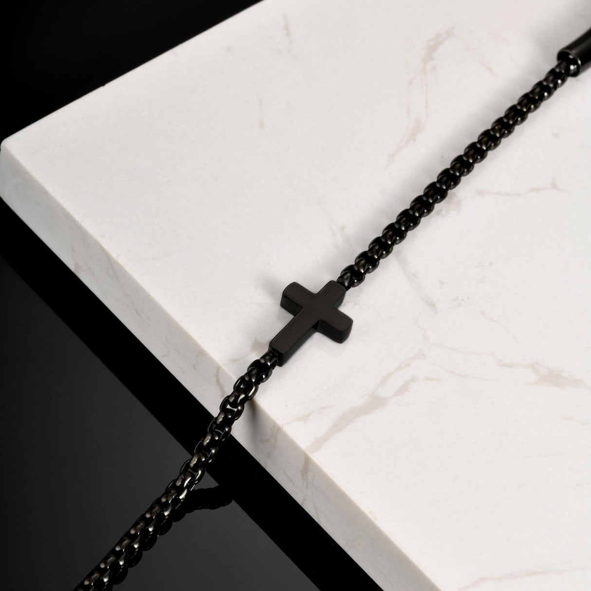 Cross Bracelet for Men,Christian Cross Link Chain,Stainless Steel Bracelets Rolo Chains,Non Tarnish Black Mens Faith Bracelet,Religious Catholic Jewelry Gifts Idea for Boyfriend Dad Son Husband,8.26in